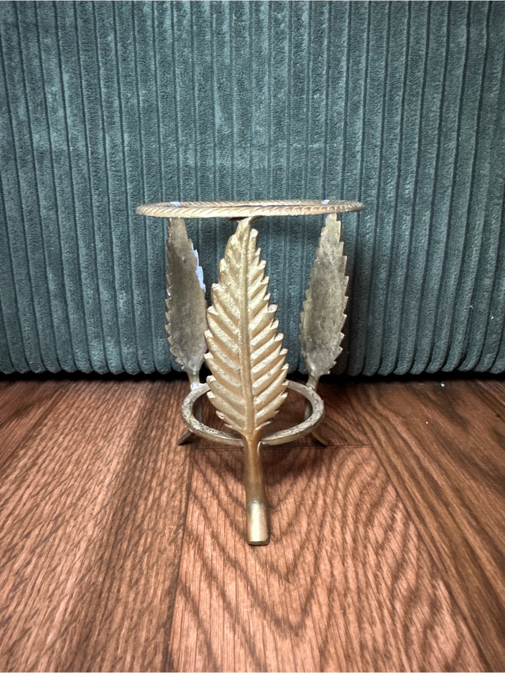 Brass Leaf Accent Candle Holder - Gold Decorative Stand